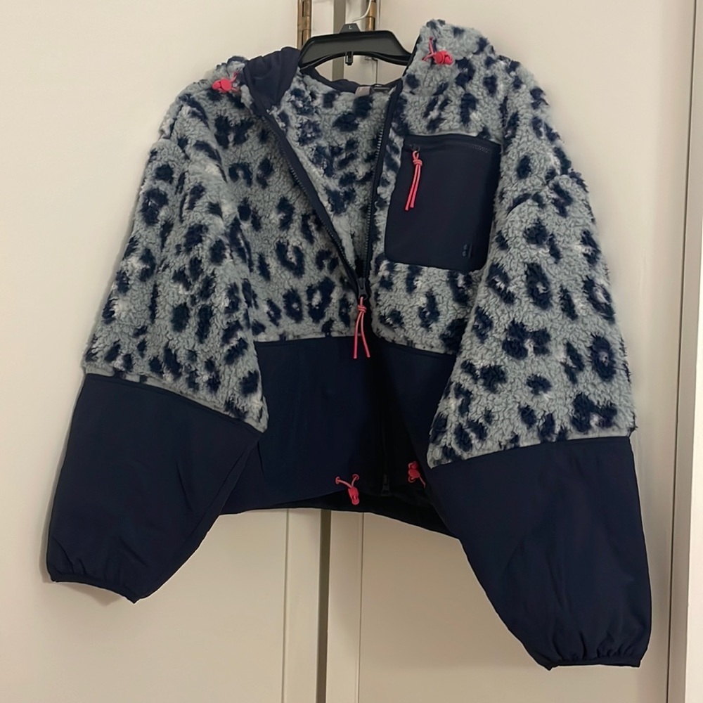 Sweaty Betty Blue Cheetah Print Fleece Zip Up